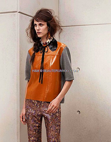 Marni H&M Patent Leather Top, Printed trousers, Sequin Collar Black Peter Pan