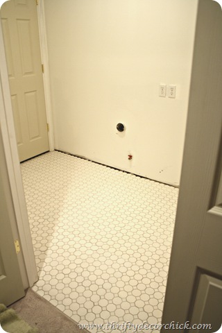 white octagon tile gray grout