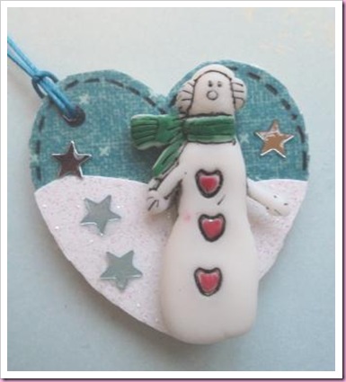 Wooden Heart Tag Snowman