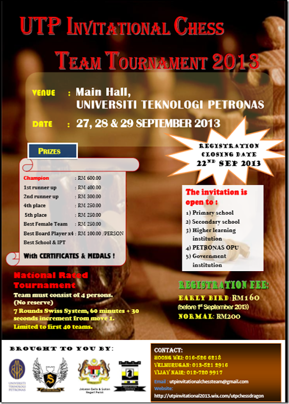 flyer UTP Invitational Chess Team Tournament 2013