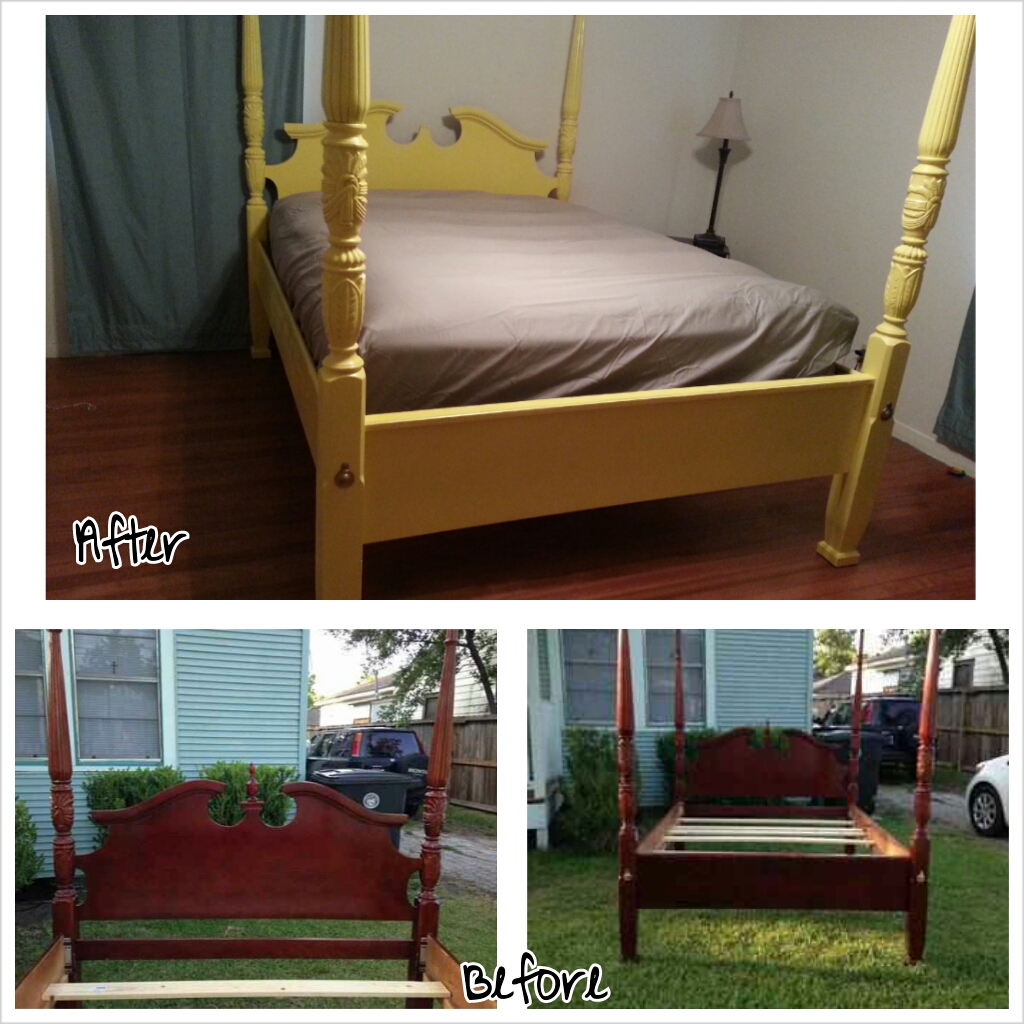 Little things from a mostly SAHM Yellow Four Poster Bed MakeOver!