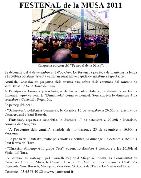 Festenal de la Musa 2011 comunicat en occitan