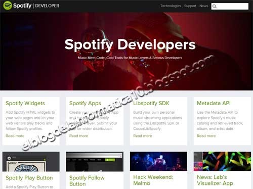 Widget Spotify para blog - Imagen Spotify Developers