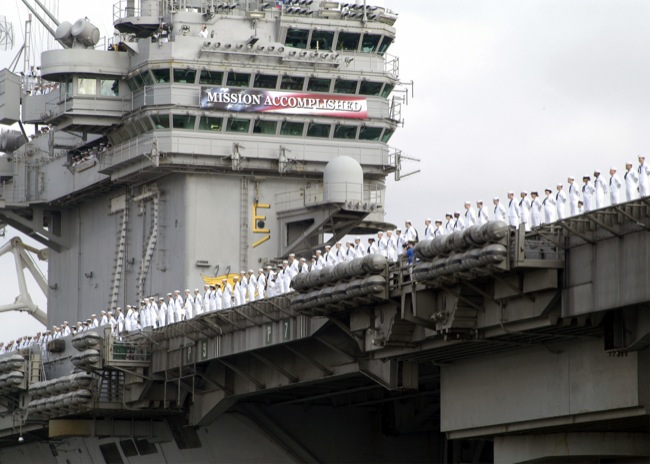 CC Photo Google Image Search Source is upload wikimedia org  Subject is USS Abraham Lincoln CVN 72 Mission Accomplished