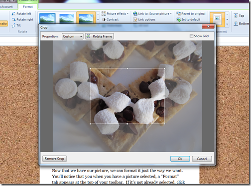 livewriter picture format toolbar crop window