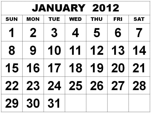January 2012 calendar