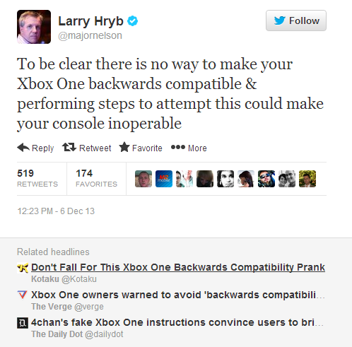 Larry Hryb Xbox One Tweet