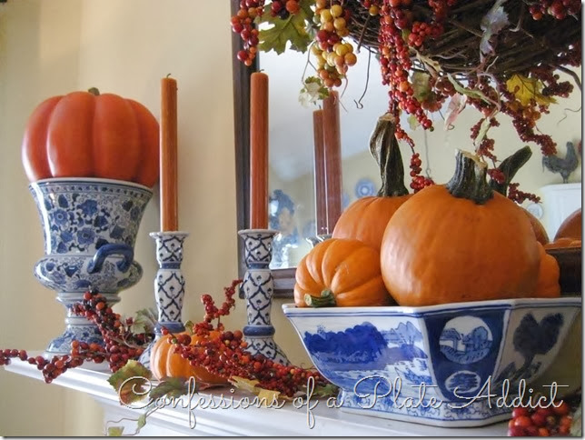 CONFESSIONS OF A PLATE ADDICT Blue, White and Bittersweet Fall Mantel CONFESSIONS OF A PLATE ADDICT Blue, White and Bittersweet Fall Mantel