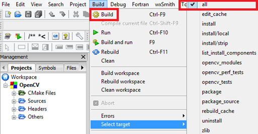 build opencv codeblocks