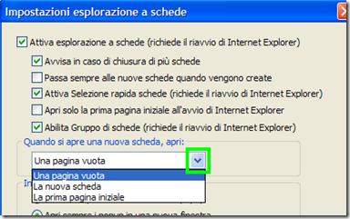 Internet Explorer Impostazioni esplorazione a schede 