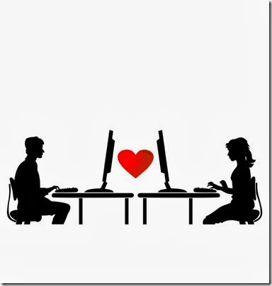 Two people communicate through the Internet. A vector illustration