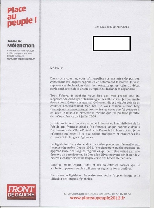 Letra de Jean-Luc Mélenchon-