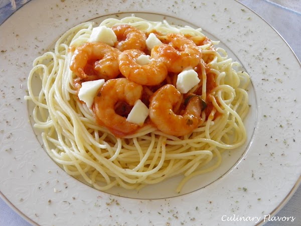 Shrimps/Lobster with Feta Cheese, Ouzo and Pasta 