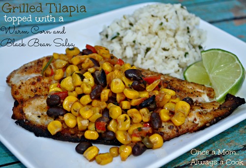 Grilled Tilapia Topped with a Warm Corn and Black Bean Salsa