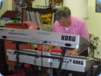 John Bercich in full flght on his two Korg keyboards. Actually, John was using Ken Mahy's Pa80.