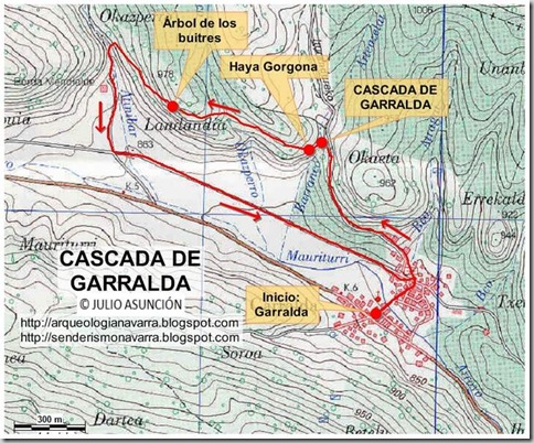 Mapa ruta cascada de Garralda