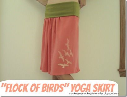 updated yoga skirt with freezer paper stenciled birds (1.11)