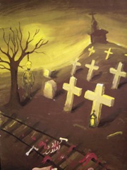 Cimitirul spanzuratul si resturile unui om calcat de tren pictura 2003 dupa moartea vecinei