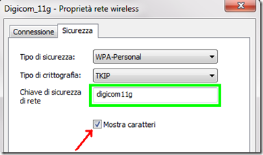 Chiave di sicurezza di rete passowrd WiFi mostrata in chiaro