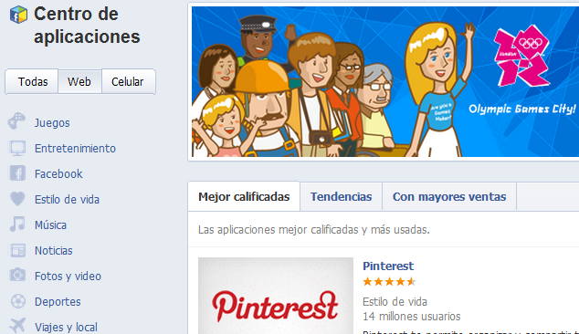 Centro de aplicaciones Facebook