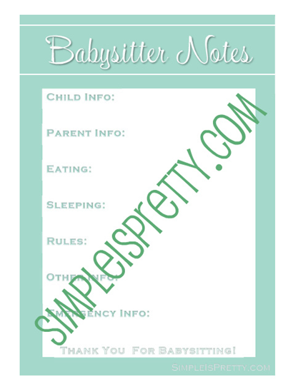 Babysitter Notes - SimpleisPretty.com