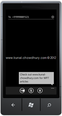 Screenshot 1: How to Compose SMS in WP7 using the SmsComposeTask?