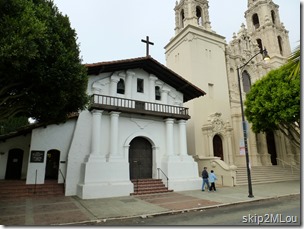 Oct 21, 2013: The original adobe mission (1791) flanked by the new basilica (1918)