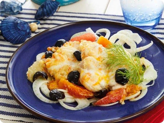 Medaglioni di coda di rospo con agrumi finocchio e olive Medaglioni di coda di rospo con agrumi finocchio e olive