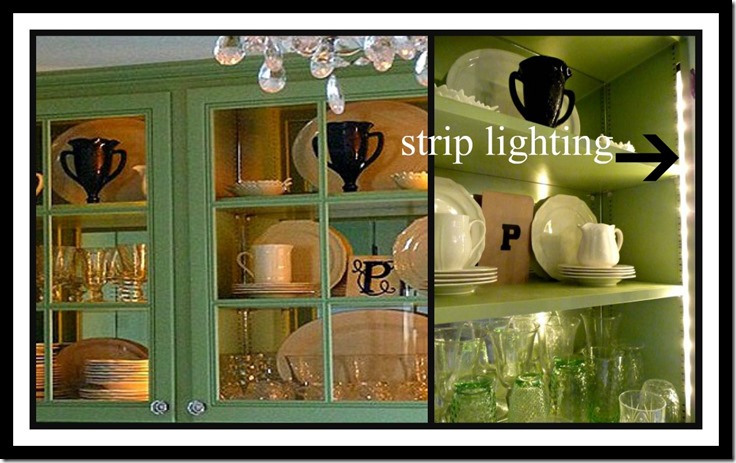 Ribbet collage lighting in cupboards