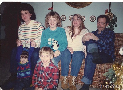 Janice, Jenny, Connie, Gene, in front Bethany and Robbie 1985 Christmas