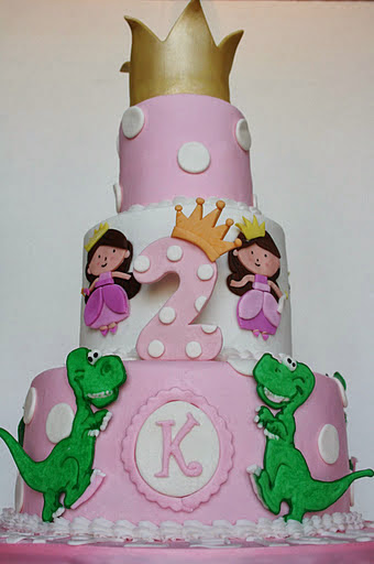 Princess dinosaur tiered cake