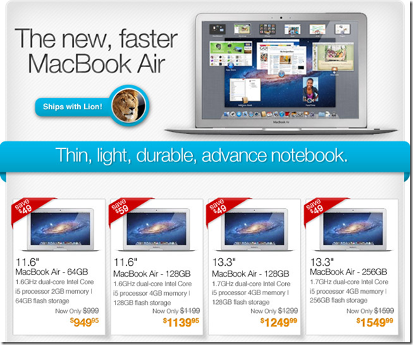 New MacBook Air with Lion as low as  949.95   Shop Our Daily Deals