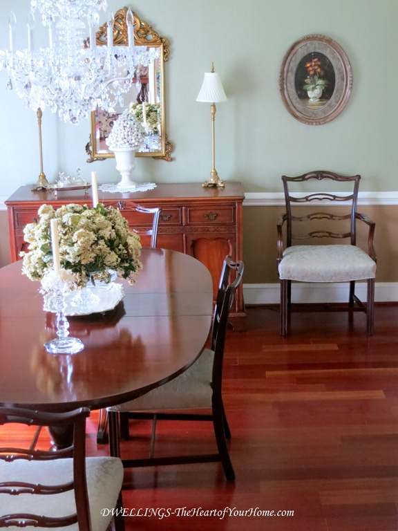 Antique cherry table and chairs in the dining room.