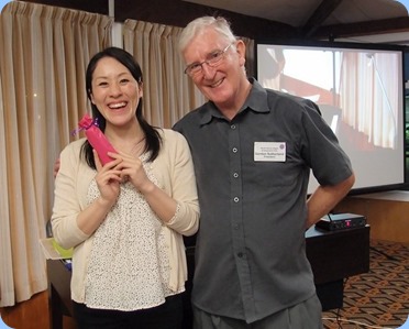 President, Gordon Sutherland, thanking Kuniko for her wonderful mini-concert. Photo courtesy of Dennis Lyons.