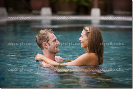 attractive couple in swimming pool