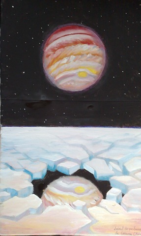 Jupiter reflectandu-se intr-un lac de pe Europa - Europa lake painting