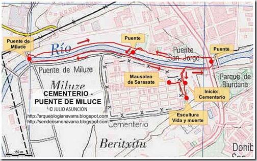 Mapa ruta cementerio de Pamplona - puente Miluce