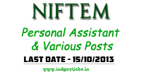 NIFTEM Jobs 2013