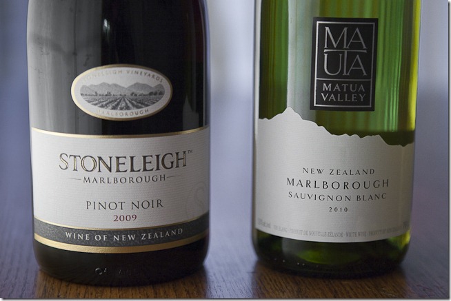 2009 Stoneleigh Marlborough Pinot Noir and 2010 Matua Valley Marlborough Sauvignon Blanc