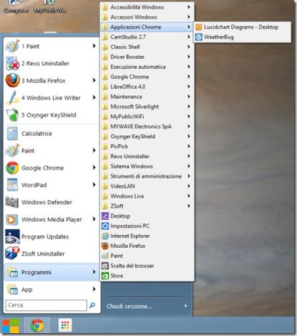 Applicazioni Chrome nel menu Start di Windows