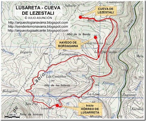 Mapa Lusarreta - cueva de Lezestali