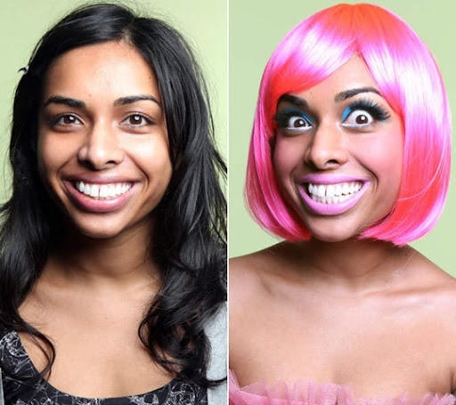 halloween photo image editor. Stylelist Editor Priya, before and after, her Nicki Minaj Halloween makeup 