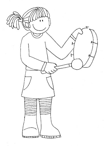 niños con instrumentos musicales para colorear
