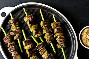 Garlic Scape Beef Satay with Garlic Scape Satay Dip