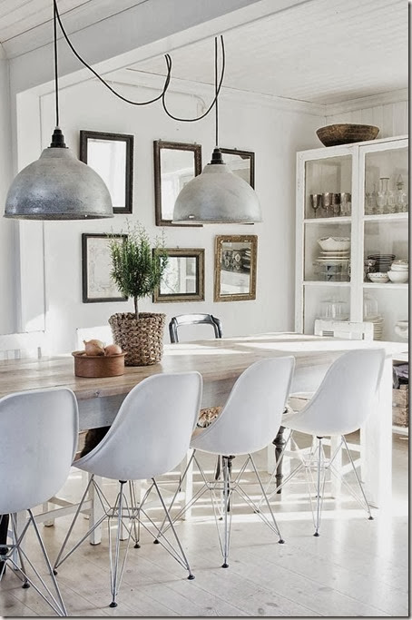 white dining room my lovely things blog cococozy eames chairs metal pendant light