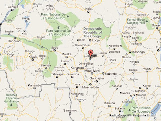 Le point A en rouge, le territoire de Lusambo dans la province du Kasaï-Oriental, localisé sur Google Map.