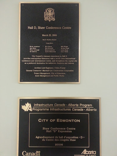 Hall D, Shaw Conference Centre Plaque