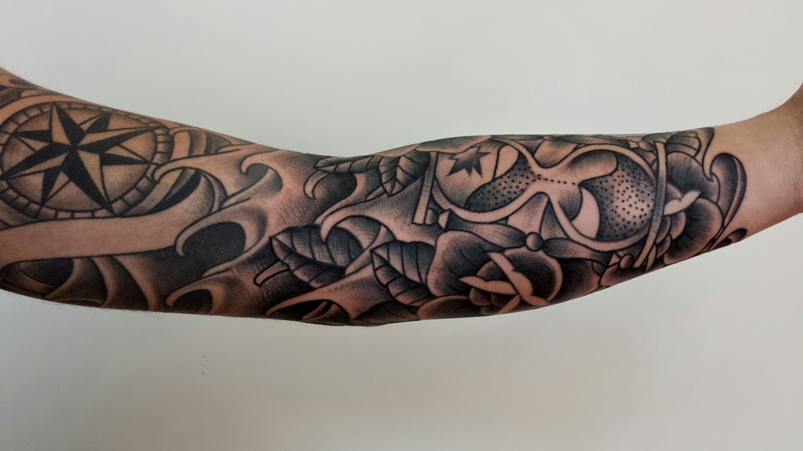 Tattoos by Dave Vartan: Black and grey sleeve