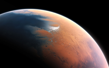 ilustração mostrando Marte há quatro bilhões de anos atrás