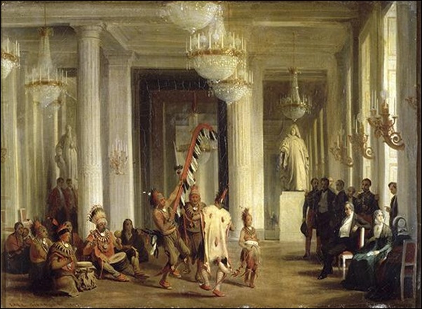 Karl Girardet,Louis Philippe assistant dans son salon des tuileries à la danse d'indiens Hovas